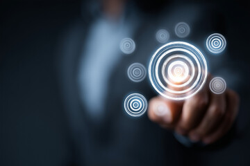 Business growth planning: businessman targeting objectives