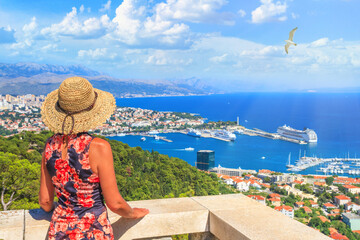 Coastal summer landscape - top view of the City Port and the marina in Split, the Adriatic coast of Croatia
