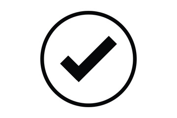 Black check mark icon vector on white round circle black border file type flat style tick icon for web site design, logo, app, UI design