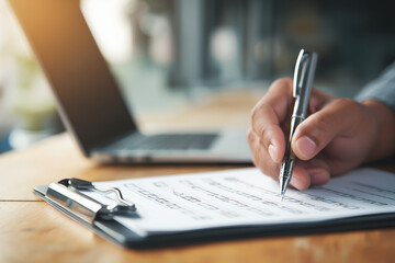 Fototapeta premium Businessman completing productivity checklist form for document management