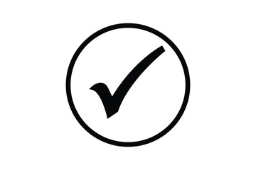 Black check mark icon vector on white round circle black border file type flat style tick icon for web site design, logo, app, UI design
