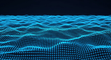 A dynamic abstract background of blue digital waves creates a modern and futuristic visual