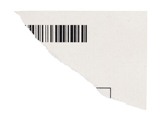 Barcode fragment on torn corner of paper, isolated piece of order form