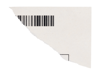 Barcode fragment on torn corner of paper, isolated piece of order form