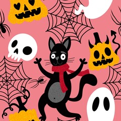 Halloween animals seamless cats pattern for wrapping paper and kids and fabrics