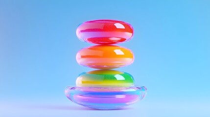Rainbow stones balanced, pastel background, 3D render, website design