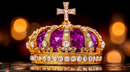 Purple Gem Crown, Golden, Royalty, Dark Background, Celebration
