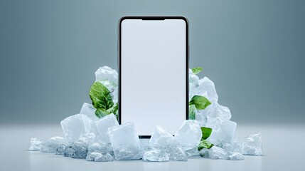 Smartphone Mockup in Ice, Studio, Cool Background, App