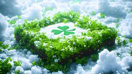 Snowy landscape, clover symbol, digital art, winter holiday