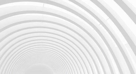 A long white tunnel with repeating arches creates a sense of depth and modern architecture