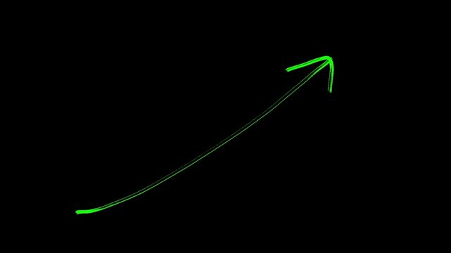 Hand drawn growth arrow on black background in scribble loop style