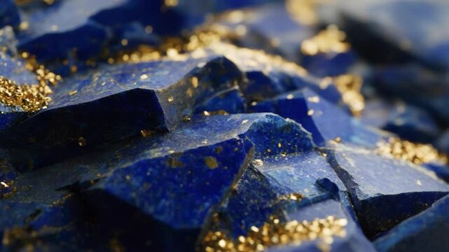 Close-up of a vibrant blue lapis lazuli stone with flecks of gold pyrite.