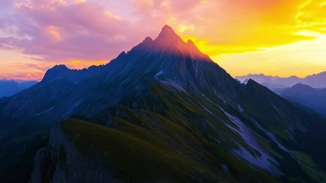 Majestic mountain range at vibrant sunset