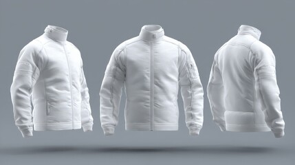 white fencing jacket mockup on a grey background, protective sportswear and athletic gear branding designs