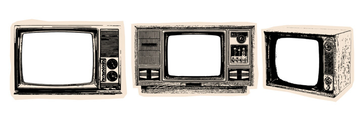 Retro television display grunge vintage style, ideal for vintage, nostalgia, and media-themed designs.