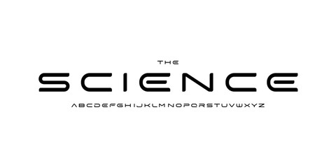 Science technology font, futuristic alphabet for scientific headline, medical digital product logo, display device typography, app UI typographic design. Modern vector typeset.