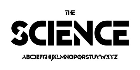 Science technology font, futuristic alphabet for scientific headline, medical digital product logo, display device typography, app UI typographic design. Modern vector typeset.