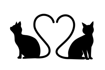 猫のシルエットイラスト　( ねこ　フレーム　見出し　タイトル　ハート　ネコ )