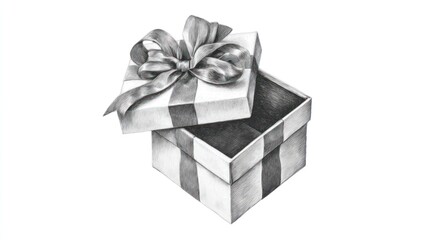 Open gift box, detailed pencil drawing
