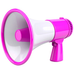 A vibrant pink and white megaphone with elegant shine, isolated on transparent background.