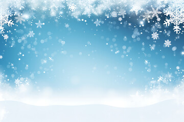 Naklejka premium christmas background with snowflakes, Winter snowfall and snowflakes turquoise blue background. snowflakes in different shapes and forms, snowdrifts. winter landscape with falling christmas shining be