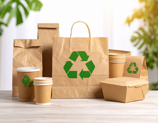 Sustainable Packaging Collection on Light Wooden Table