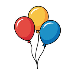 Three colorful balloons red yellow and blue floating together on white background