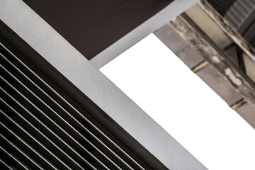 Abstract view of a building roof from an ant's perspective, the height of the overlapping...