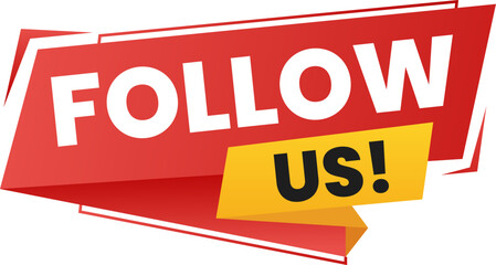 Follow Us Red Banner Tag for YouTube Subscribe Buttons and Social Media, Channel Label vector illustration