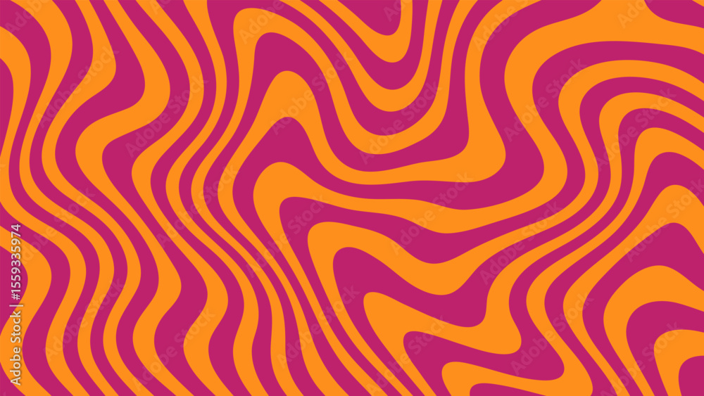 Aufkleber Retro groovy abstract background with fluid wavy lines in orange and pink. Minimalist psychedelic liquid marble texture for a pattern.