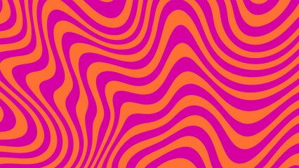 Abstract groovy vector background with vibrant orange and fuchsia curved lines. Seamless wavy texture for modern graphic design.