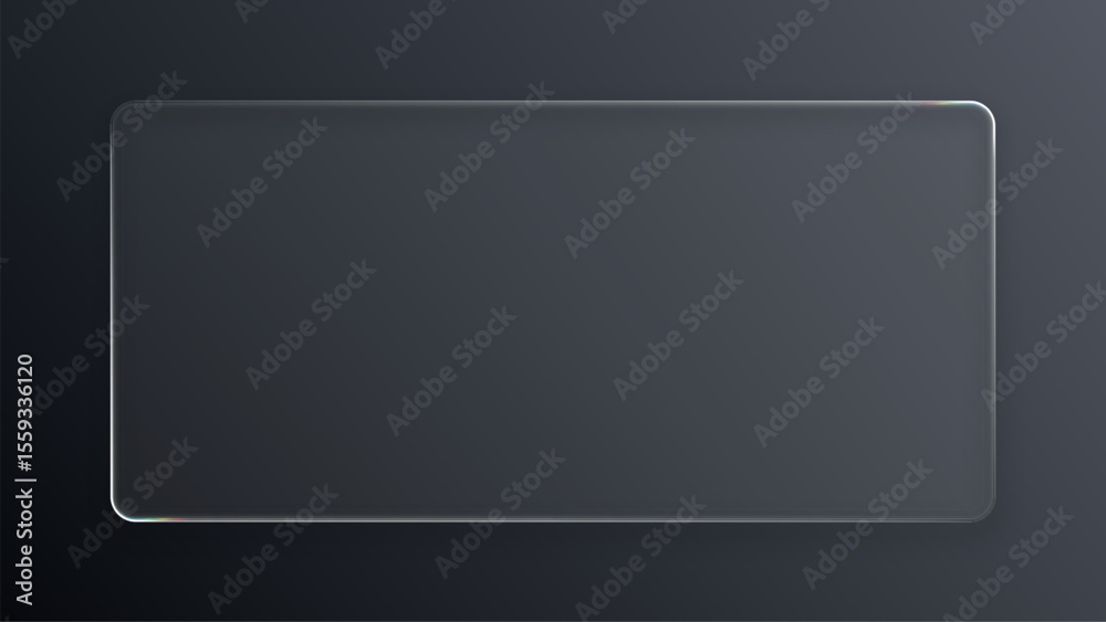 Poster Liquid glass rectangle on dark background. Abstract futuristic graphic element for user interface and modern technology.