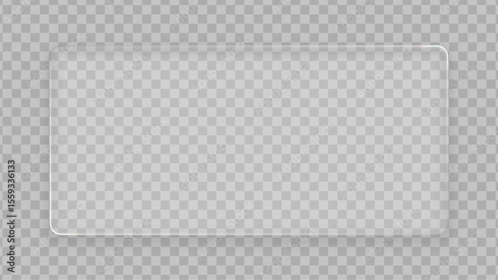 Poster Realistic liquid glass plate for infographic, web design, or ui element. Transparent screen display on checker background.