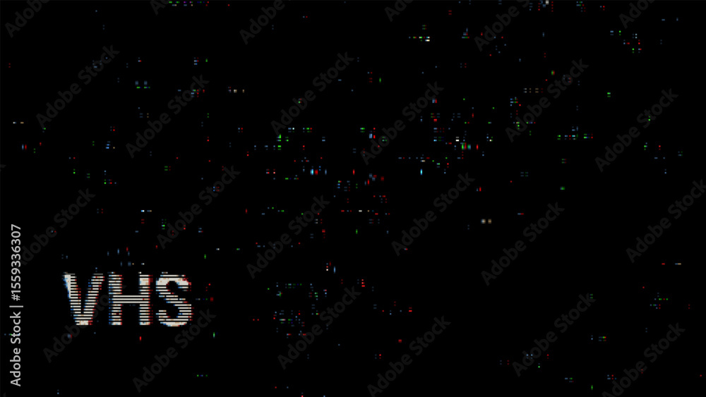 Poster VHS video noise glitch vector background with analog TV screen effect. Abstract pixel pattern with retro arcade concept. For backdrop.