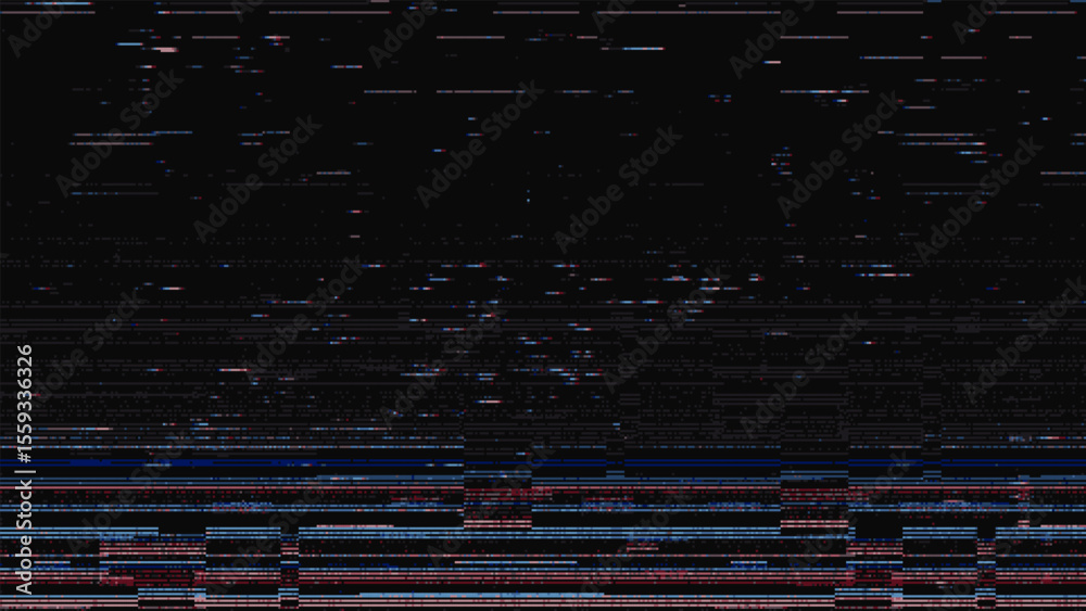 Poster Dark background with glitch, a VHS video noise effect and digital data pixel pattern for distorted display and error texture.
