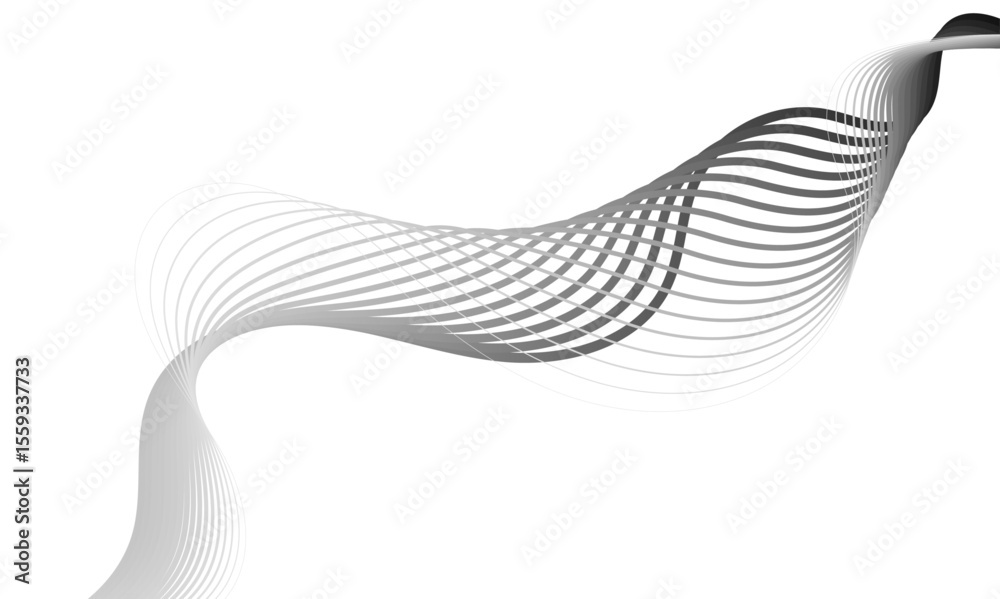 Poster soft modern wavy lines in grayscale creating a dynamic and flowing pattern on a white background canvas.