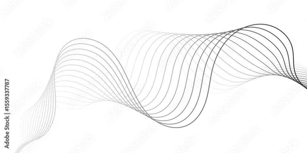 Poster soft modern wavy lines in grayscale creating a dynamic and flowing pattern on a white background canvas.