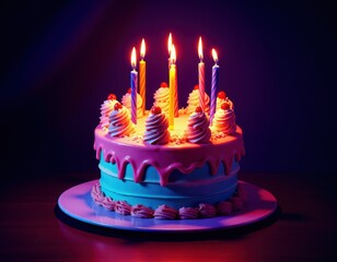 birthday cake with burning candles