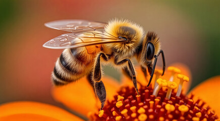 Fototapeta premium Bee collecting nectar on a vibrant flower