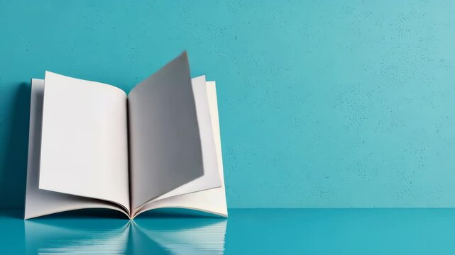 Literary Canvas: An open book rests against a sleek teal backdrop, its pristine pages beckoning readers to explore its uncharted narratives and immersive worlds.