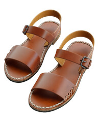 Classic leather sandals in brown color isolated on transparent background