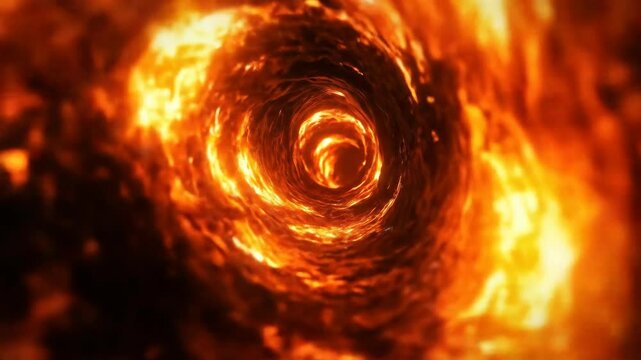 Swirling tunnel of intense fiery, orange depths