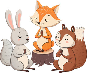 Cute Vector Illustration of Animals Meditating Together in Clean Flat Style

