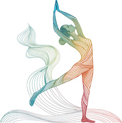 Adobe Abstract Vector Yoga Figure with Gradient Lines – Modern Minimalist Illustration Artwork