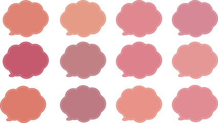 秋の色の、少しくすんだ１２色の暖色系の噴き出しセット。ふきだしの内側に白い破線がある。
