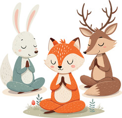 Cute Vector Illustration of Animals Meditating Together in Clean Flat Style Illustrator Artwork