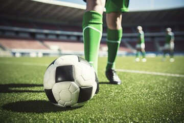 Fototapeta premium Soccer player getting ready to kick the ball during a sunny day in a stadium