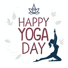Happy Yoga Day Text with Yoga Pose Icons – Vector Celebration Design

