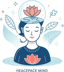 Headspace-Inspired Vector Art of a Peaceful Mind with Floating Icons in Minimal Style

