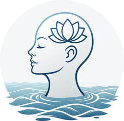 Headspace-Inspired Vector Illustration of a Peaceful Mind with Floating Icons in Clean Style

